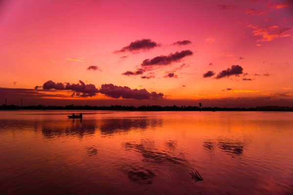 Pink sky over the river